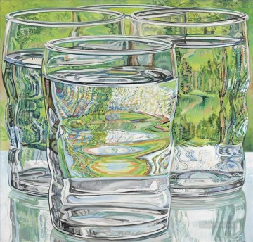 JF Painting - skowhegan water glasses  JF realism still life